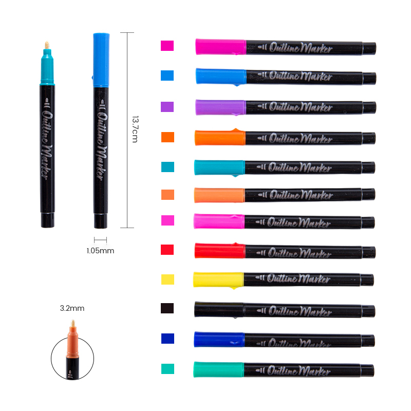 Double Line Black Thick Watercolor Marker