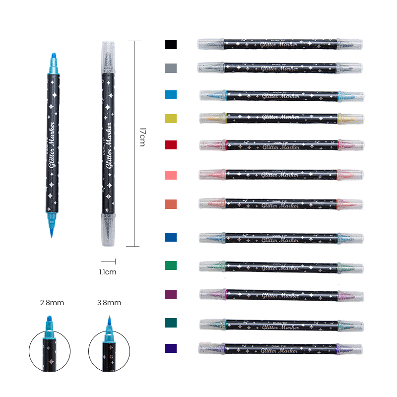 Two-Tip And Two-Color Glitter Color Marker