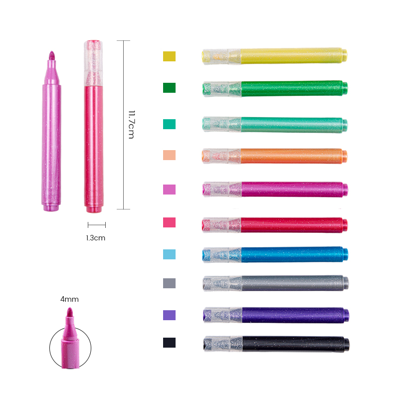 Durable Thick Nib Glitter Color Marker With Clear Cap